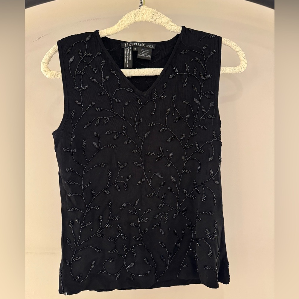 Michelle Nicole Black Embellished Sleeveless Tank Top